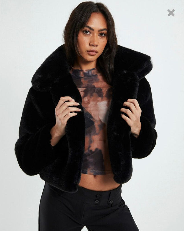 'Furry Luxè #2' Black Jacket/Coat Hire • Size 6/8