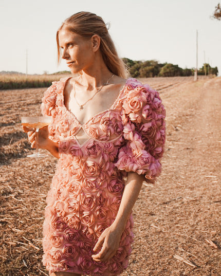 'Puff Rose' Pink Dress Hire • Size 6/8