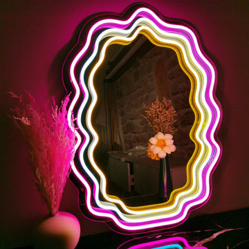 LED/Neon Wavy Mirror Sign Hire