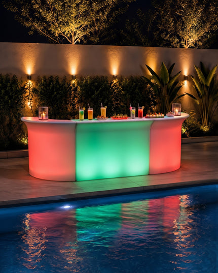 LED Glow Bar & Stool Bundle (3-Piece Modular Curved Bar + 2 Matching Stools)