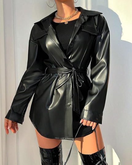'Bonnie' Black Leather Jacket/Dress Hire • Size 8/10