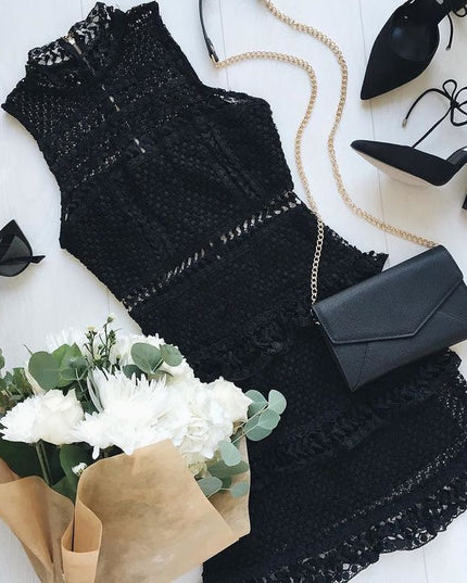 'White Fox' Black Dress Hire • Size 6/8